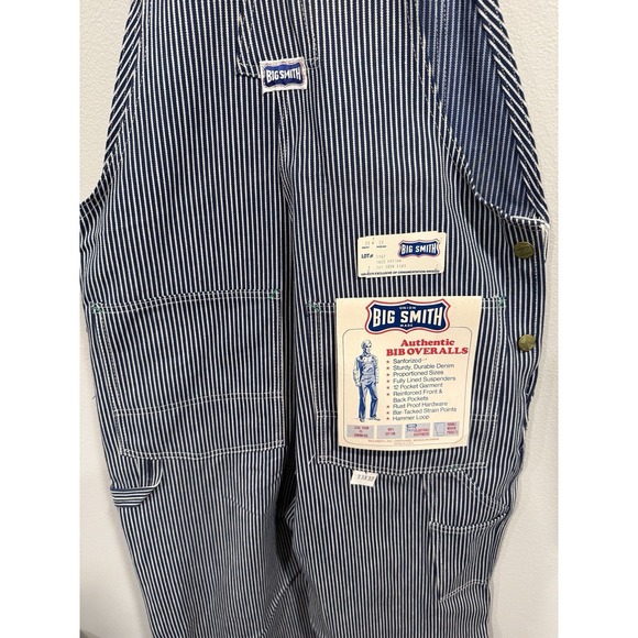 Big Smith Overalls 1960s Vintage Blue and White Stripe NWT 33x32 - Picture 7 of 14